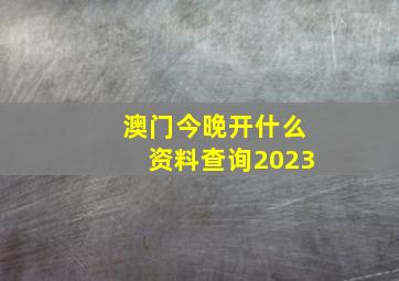 澳门今晚开什么资料查询2023