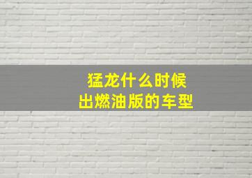 猛龙什么时候出燃油版的车型