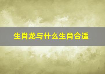 生肖龙与什么生肖合适