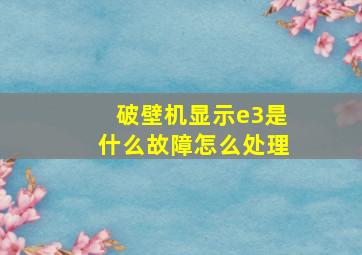 破壁机显示e3是什么故障怎么处理