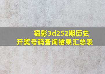 福彩3d252期历史开奖号码查询结果汇总表