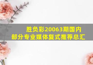 胜负彩20063期国内部分专业媒体复式推荐总汇