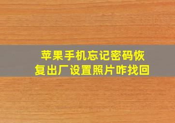 苹果手机忘记密码恢复出厂设置照片咋找回