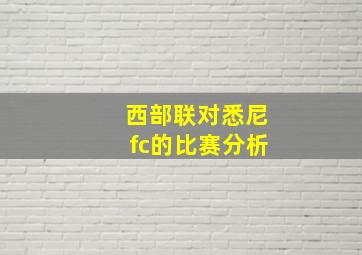 西部联对悉尼fc的比赛分析