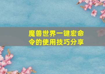 魔兽世界一键宏命令的使用技巧分享